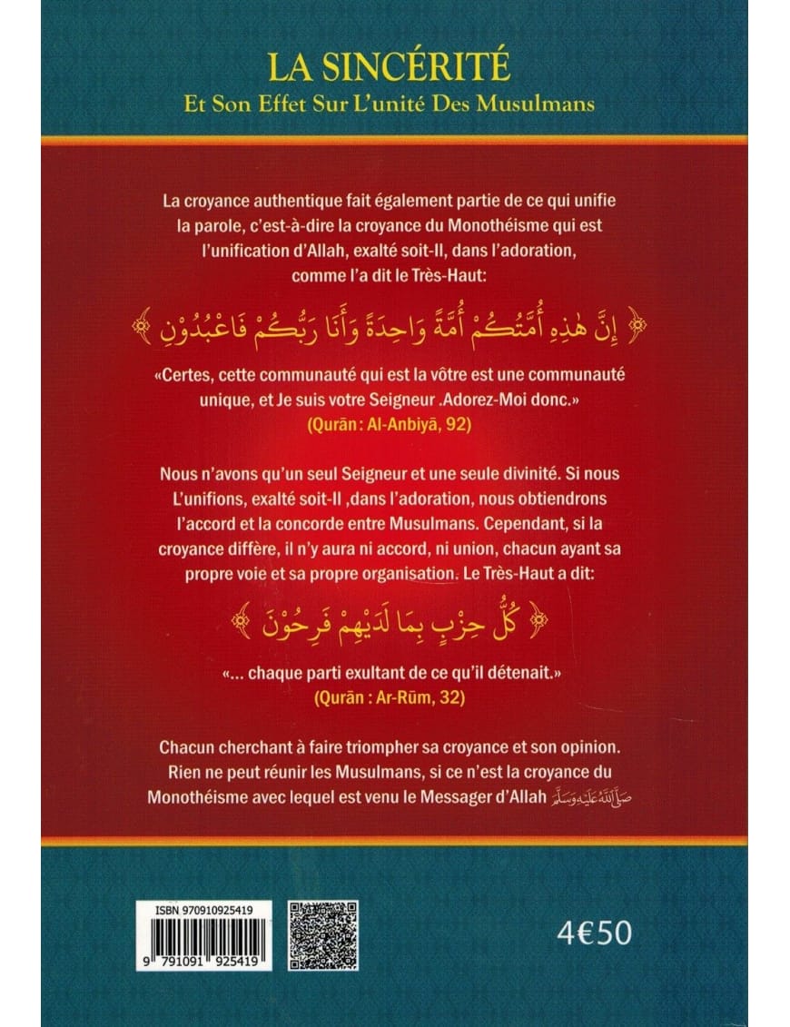 La sincérité et son effet sur l'unité des Musulmans - Shaykh Al-Fawzân - Ibn Badis - Ibn Badis Éditions Ibn Badis Livre > Islam > Foi et Spiritualité 9791091925419 Librairie Musulmane Al-imen