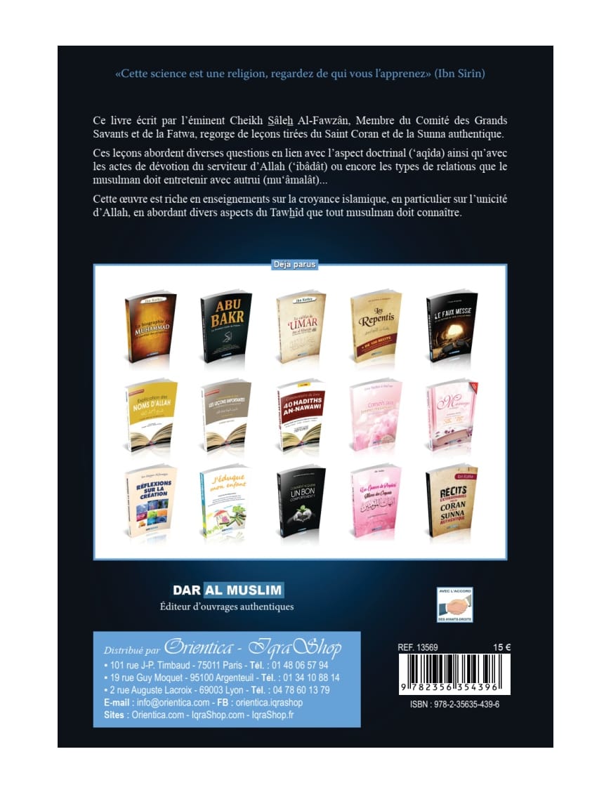 Leçons du Coran et de la Sunna authentique - Cheikh Fawzan - Dar Al-Muslim Dar Al-Muslim Livre sur le Coran Tafsir 9782356354396 Librairie Musulmane Al-imen
