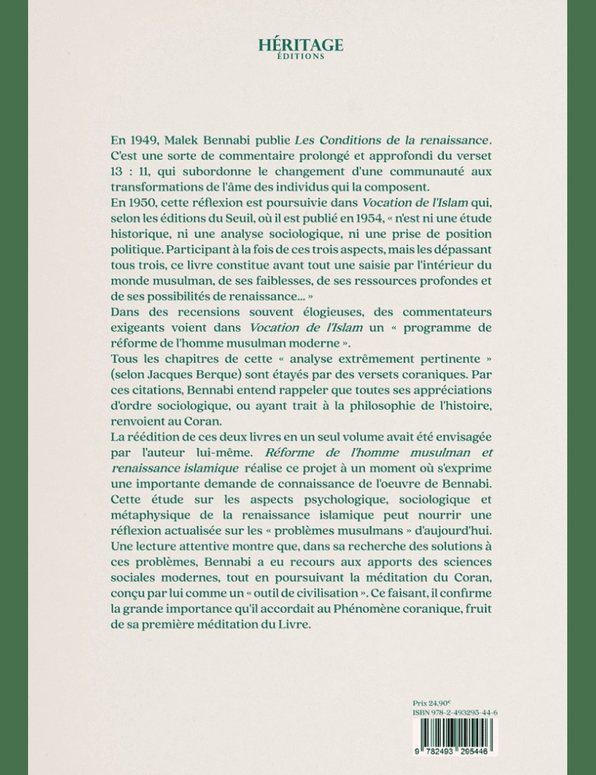 Réforme de l’homme musulman & renaissance islamique - Malek Bennabi - Héritage - Al-Bayyinah Al-Bayyinah Livre > Islam > Histoire du monde arabo-musulman 9782493295446 Librairie Musulmane Al-imen