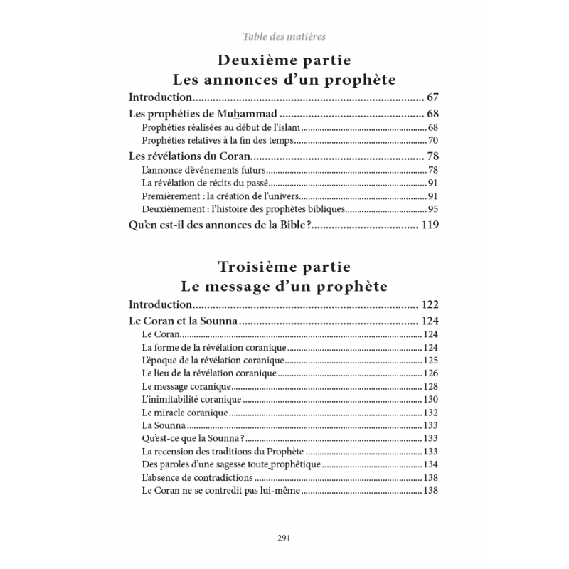 Muhammad est le Prophète de Dieu - 100 preuves irréfutables par Rachid Maach - Éditions Al-Hadîth - Table des matières 2 et 3ème partie