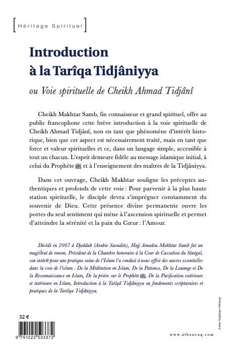 Introduction à la Tarîqa Tidjâniyya : Voie spirituelle du Cheikh Ahmad Tidjânî - Livres par édition par Al Bouraq disponible chez Al - imen