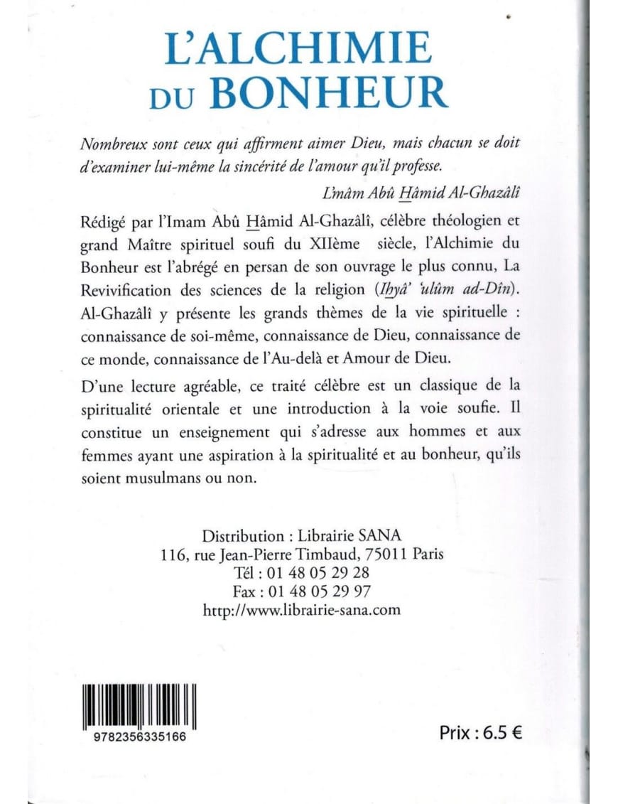 L'Alchimie du Bonheur - Abû Hamid Al-Ghazâlî - Sana Sana Livre Islam Femme 9782356335166 Librairie Musulmane Al-imen