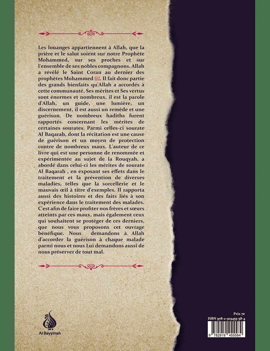 La guérison par le Coran, se soigner avec sourate Al-Baqarah - Al Bayyinah Al-Bayyinah Livre > Islam > Tawhid / Aqidah (Croyance) 9782919455584 Librairie Musulmane Al-imen