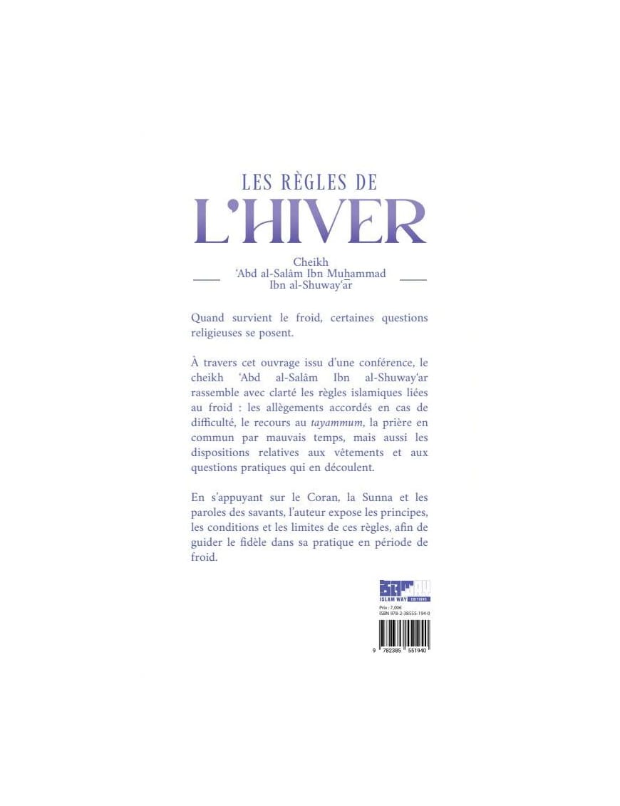 Les règles de l'hiver - cheikh al-Shuway‘ar - Islam Way Islam Way Livres > Islam > Prière (Salat) 9782917113271 Librairie Musulmane Al-imen