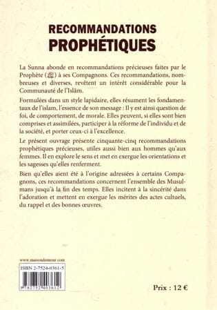 Recommandations prophétiques | Éditions Maison d'Ennour Maison d'Ennour Livres > Islam > Invocations (Dou'as) 9782752403612 Librairie Musulmane Al-imen
