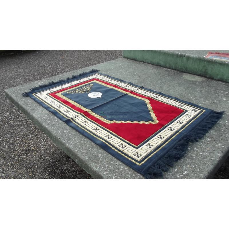 Tapis de prières avec boussole intégrée +mode d'emploi - COULEUR BLEU NUIT - cadre rouge disponible chez Al - imen