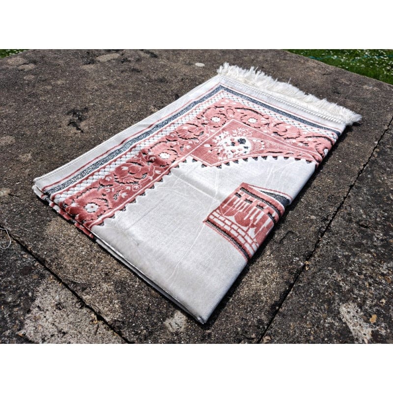 Tapis KAABA - Fond BLANC Motif MARRON SAUMON Sana Tapis de prière > Velours 3701633101290 Librairie Musulmane Al-imen
